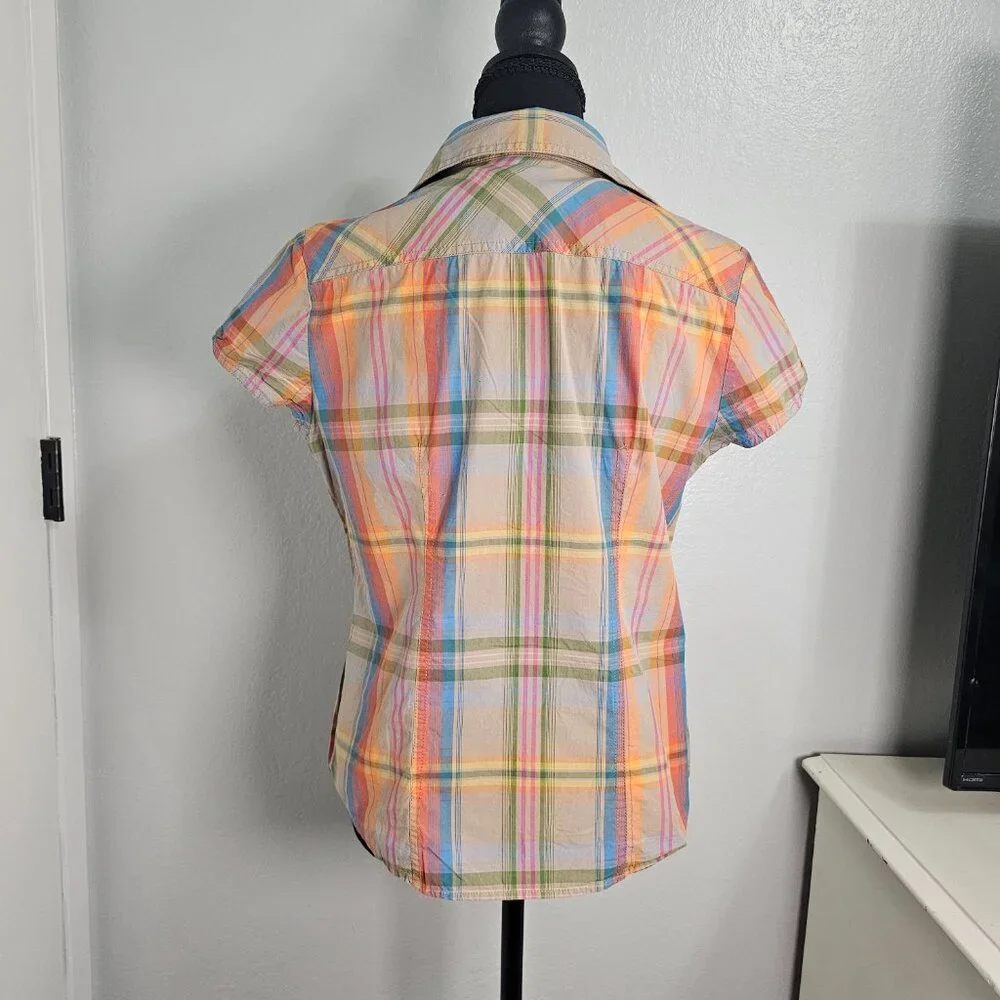 Tommy Hilfiger Multi-Color Plaid Button-Down Short Sleeves Shirt - Size Medium - Picture 3 of 6